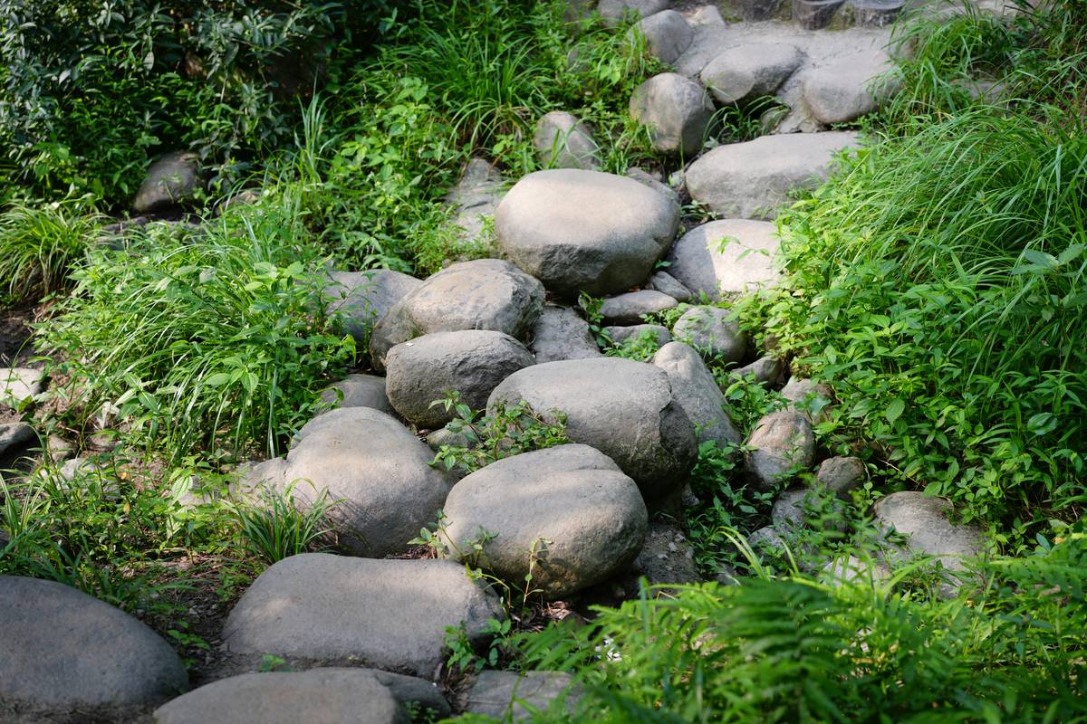 Step-by-step visual guide showing how to lay a garden path with proper base preparation and edging
